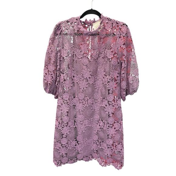 Johnny Was Lorrie Purple Crochet Lace Mini Dress Puff Sleeves Size Medium - Picture 6 of 14